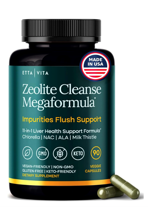 Etta Vita Zeolite Cleanse Liver Detox 90 Capsul Repair-Microplastics for Gut Health,Cognition Natural Energy-Glutathione,NAC,Chlorella,Spirulina,ALA,Cilantro,Milk Thistle,Noni, Shilajit.Made ın Usa.