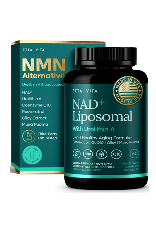 Etta Vita Liposomal NAD+ 60 Capsul Resveratrol, Urolithin A, CoQ10,Muira Puama Natural Energy, Brain Fog, Digestion, Detox, Gut Health, Microbiome, NR NMN Replacement.Made ın Usa.