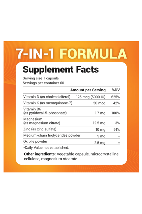 Dr. Berg  Vitamin D3 & K2 5,000 IU + MK-7 – 60 Capsul (ÖSG ÖZEL SPORCU GIDALARI) Immune, Bone  Heart Support Magnezium, Zinc, B6. 