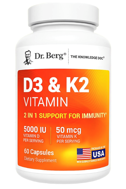 Dr. Berg  Vitamin D3 & K2 5,000 IU + MK-7 – 60 Capsul (ÖSG ÖZEL SPORCU GIDALARI) Immune, Bone  Heart Support Magnezium, Zinc, B6. 