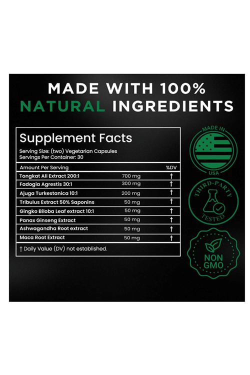 TESTPLUS+ Test Support for Men 60 Capsul- High Strength Tonkat Ali, Fadogia Agrestis,Turkestanica Tribulus -Natural Performance, Energy  Muscle Growth Formula.