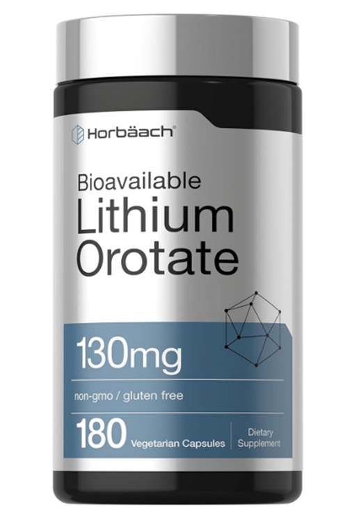 Horbäach Lithium Orotate 130mg  180 Capsul Non-GMO, Gluten Free  5mg. Usa Menşei.43.
