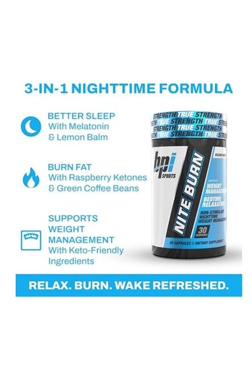 BPI Sports Nite Burn 640mg 30 Capsul Nighttime Fat Burner  Sleep Support – Keto-Friendly – Weight Loss, Relaxation, Boost Metabolism .