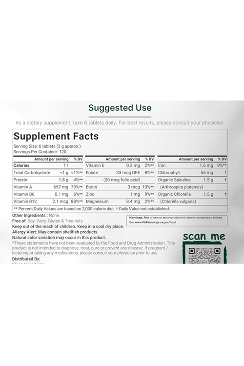 Micro Ingredients Organic Spirulina Chlorella Tablets, 3,000mg Per Serving, 720 Tablets.