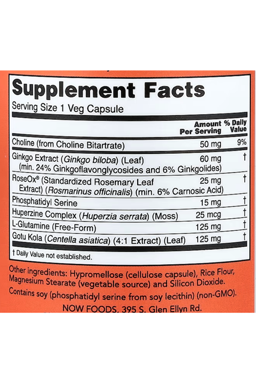 NOW Foods Brain Elevate™ Featuring Ginkgo Biloba, RoseOx® and Phosphatidyl Serine, 120 Veg Capsules.