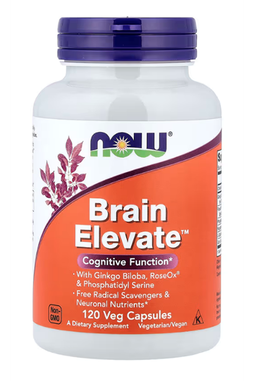 NOW Foods Brain Elevate™ Featuring Ginkgo Biloba, RoseOx® and Phosphatidyl Serine, 120 Veg Capsules.
