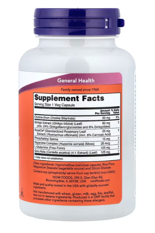 NOW Foods Brain Elevate™ Featuring Ginkgo Biloba, RoseOx® and Phosphatidyl Serine, 120 Veg Capsules.