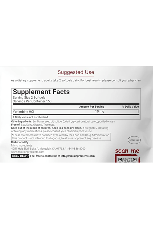 Micro Ingredients Double Strength Yohımbıne HCL  Men and Women, 10mg  300 Softgels.USA.50.
