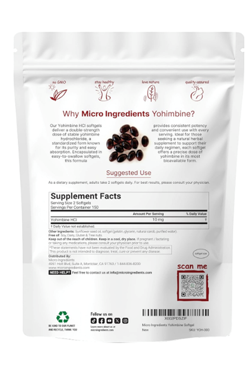 Micro Ingredients Double Strength Yohımbıne HCL  Men and Women, 10mg  300 Softgels.USA.50.