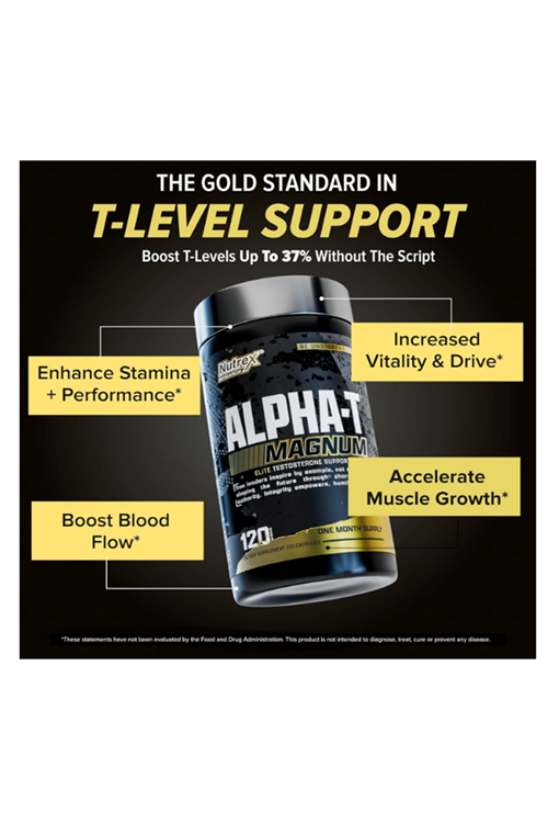 Nutrex Research Alpha-T Magnum Test 120 Capsul  Tonkat Ali, Fadogia Agrestis, Shilajit and Asvaganda  Muscle Builder for Strength, Growth  Hormone Balance.Made In Usa.