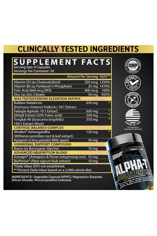 Nutrex Research Alpha-T Magnum Test 120 Capsul  Tonkat Ali, Fadogia Agrestis, Shilajit and Asvaganda  Muscle Builder for Strength, Growth  Hormone Balance.Made In Usa.