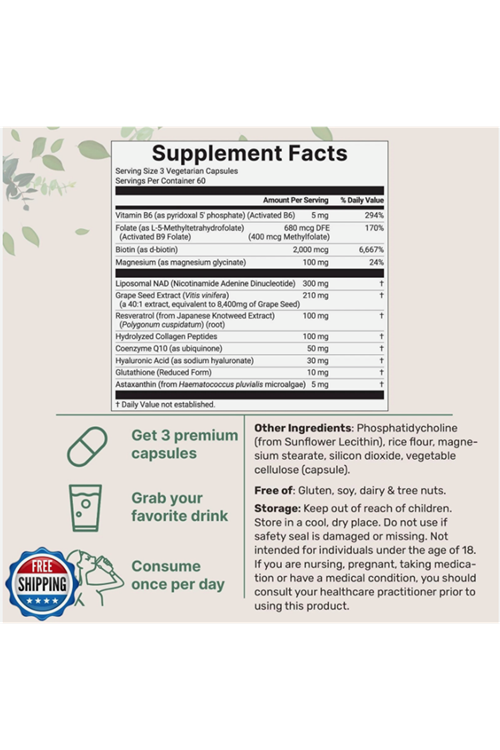 Micro Ingredients, Liposomal NAD+ For Women, 180 Vegetarian Capsules.