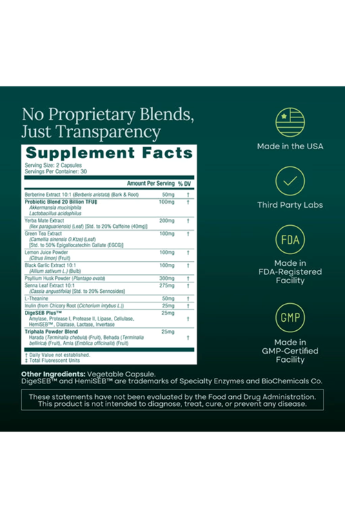 Etta Vita GLP1 Energy Igniter+ 60 Capsul Weight Loss  Energy - Appetite Suppressant  Fat Burner for women and men with Berberine, Yerba Mate, Psyllium Husk, Senna Leaf, Lemon, Black Garlic - Digestive Broom.Made ın Usa.