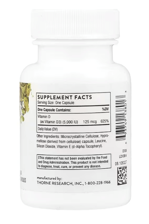 Thorne, D-5,000, 60 Capsules (125 mcg per Capsule).