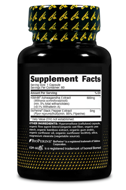 Primaforce KSM-66 Ash/wagan/dha Root Extract (600mg) 60 Veggie Capsules - 5% Withanolides with BioPerine.