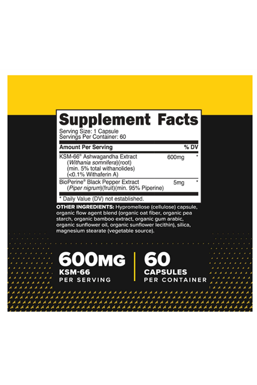 Primaforce KSM-66 Asvaganda Root Extract (600mg) 60 Veggie Capsul - 5% Withanolides with BioPerine.