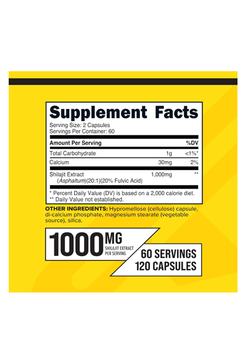 Primaforce Shilajit 120 Capsules (1000mg) - with Naturally Occurring Fulvic Acid, 60 Servings.