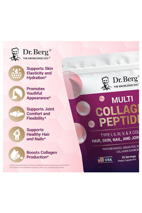 Dr. Berg Multi Collagen Peptides Powder Types I, II, III, V, X - Unflavored 400gr.