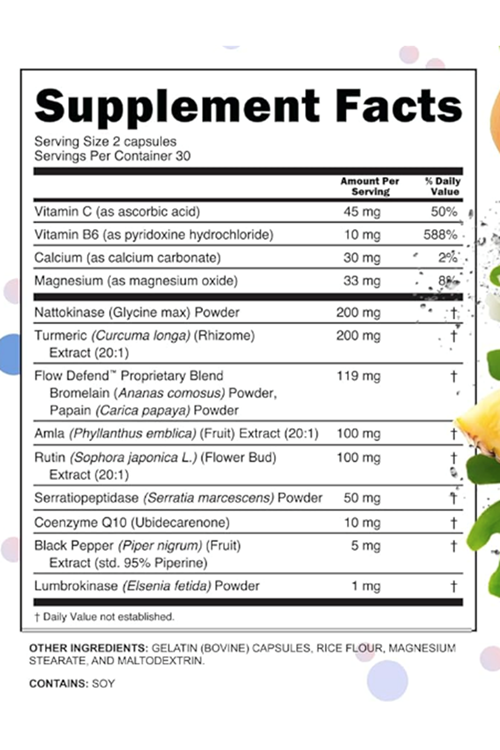 Clean Nutraceuticals Nattokinase, Serrapeptase, 60 Capsul,Lumbrokinase, Enzyme with Bromelain Papain Papaya Enzymes Rutin Extract Amla Magnezium Vitamin B6 & VIT C.