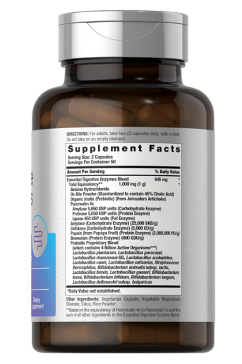 Horbaach Essential Digestive Enzymes 100 Capsules Enzyme Blend for Men & Women Non-GMO  Gluten Free.