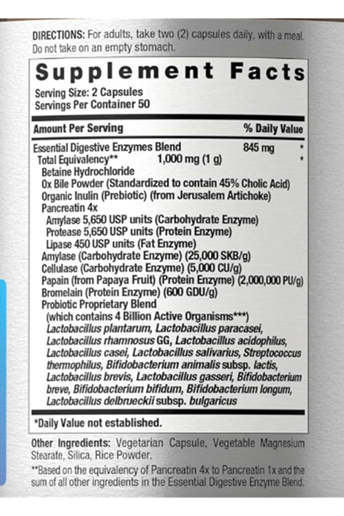 Horbaach Essential Digestive Enzymes 100 Capsules Enzyme Blend for Men & Women Non-GMO  Gluten Free.