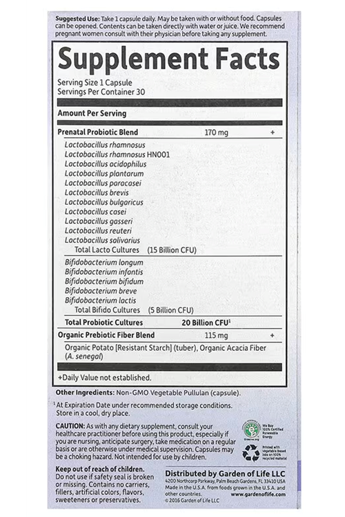 Garden of Life, Dr. Formulated Probiotics, Once Daily Prenatal  30 Vegetarian Capsules.