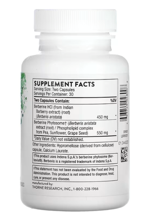 Thorne, Berberine, (Berberine HCl, Berberin Phytosome) 60 Capsules.