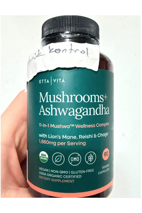 Etta Vita Mushroom+Asvaganda 90 Capsul Lions Mane,Chaga,Reishi,Cordyceps,Turkey Tail Complex Focus-Energy,Immunity Nootropic.