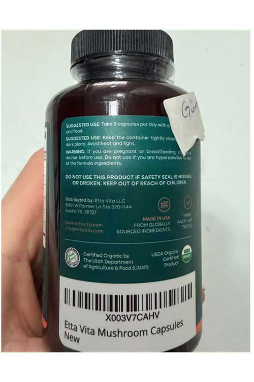 Etta Vita Mushroom+Asvaganda 90 Capsul Lions Mane,Chaga,Reishi,Cordyceps,Turkey Tail Complex Focus-Energy,Immunity Nootropic.
