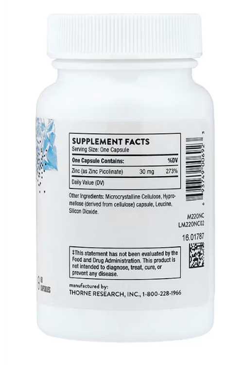 Thorne, Zinc Picolinate, 30 mg, 60 Capsules.