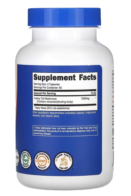 Nutricost, Turkey Tail Mushroom, 120 Capsul 60 Servis (600 mg per Capsule).