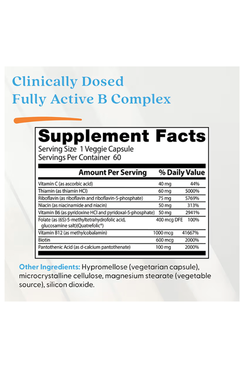Doctor's Best Fully Active B Complex with Quatrefolic 60 Veggie Caps (B1-B2-B3-B6-B12-BİOTİN-VİTA.C).45.