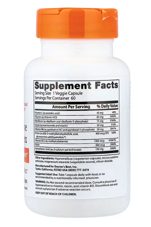Doctor's Best Fully Active B Complex with Quatrefolic 60 Veggie Caps (B1-B2-B3-B6-B12-BİOTİN-VİTA.C).45.