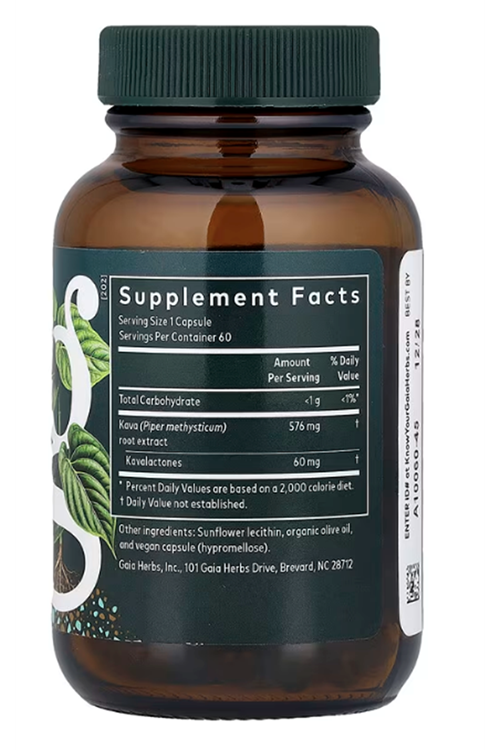 Gaia Herbs, Kava Root, 576mg 60 Vegan Liquid Phyto-Caps.USA MENŞEİ 61.