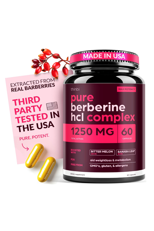 THİNBİ Berberine 1000mg 60 Capsul Potent Botanical for Weight Management with Bitter Melon and Banaba Leaf - HCl from Barberry Extract.