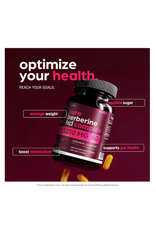 THİNBİ Berberine 1000mg 60 Capsul Potent Botanical for Weight Management with Bitter Melon and Banaba Leaf - HCl from Barberry Extract.