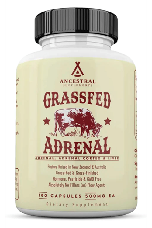 Ancestral Supplements Grass Fed Beef Adrenal  500mg,  180 Capsul.