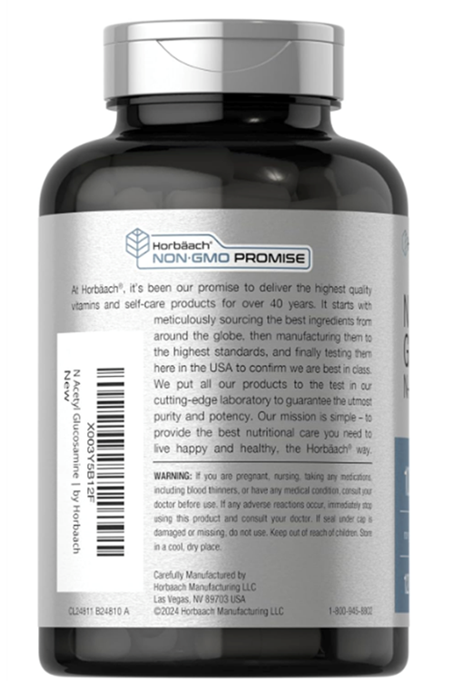 Horbaach  N-Acetyl Glucosamine 1000mg  120 Capsules  N-A-G Supplement Non-GMO  Gluten Free.