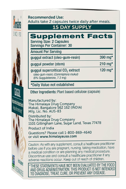 Himalaya Guggul  Herbal Liver Detox Cholesterol HDL & LDL - Vegan Non-GMO Gluten Free 720mg, 60 Capsul.