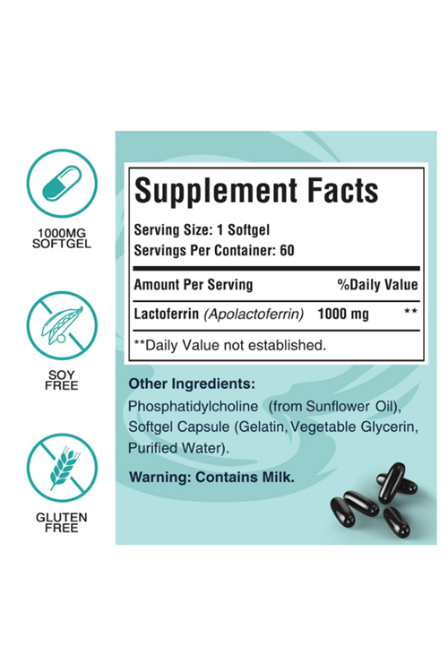 Pepeior Liposomal Bovine Lactoferrin 1000mg - Higher Absorption - for Iron Absorption  Immune Function, 60 Softgels.