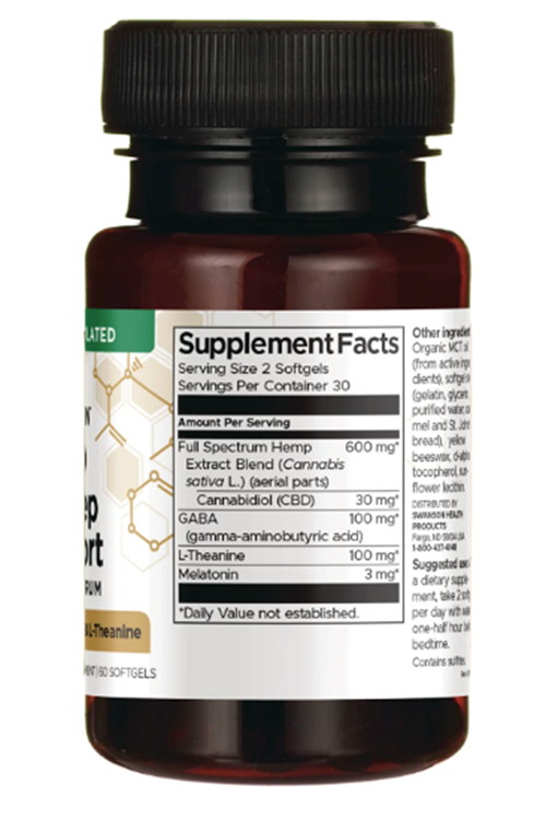 Swanson Vitamins C.B.D + Sle ep Support Full Spec trum w/ Mela tonin, GA BA & L-Theanine 15mg · 60 Softgels.