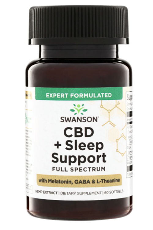 Swanson Vitamins C.B.D + Sle ep Support Full Spec trum w/ Mela tonin, GA BA & L-Theanine 15mg · 60 Softgels.