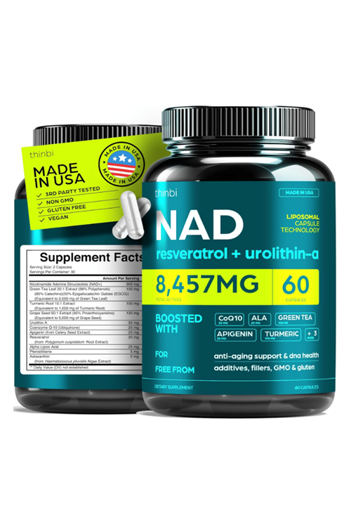 THİNBİ NAD  8457 mg Extra Strength, Green Tea + Astaxanthin for Women & Men, Resveratrol, CoQ10, Alpha Lipoic Acid – Energy Antı-Agıng,Cell Regeneration  60 Capsul.Abd Menşei.67.