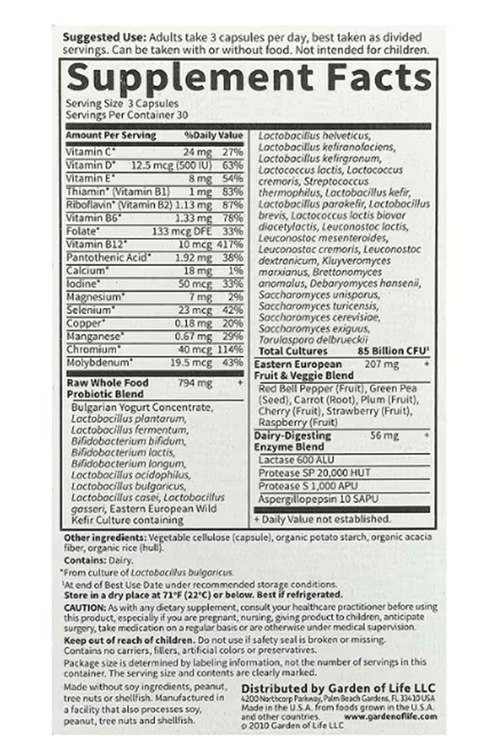 Garden of Life RAW Probiotics Men 85 Billion CFU 90 Vegetarian Capsules.