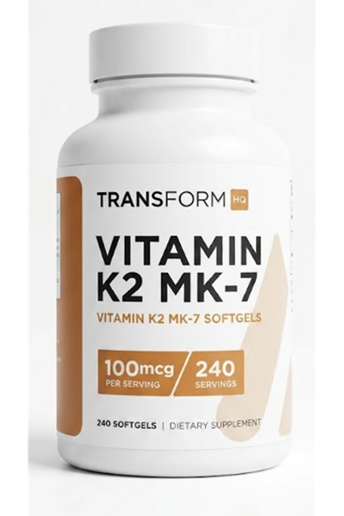 TransformHQ Vitamin K2 (MK7) (100mcg) + Vitamin D3 (5000 IU) 240 Softgels.