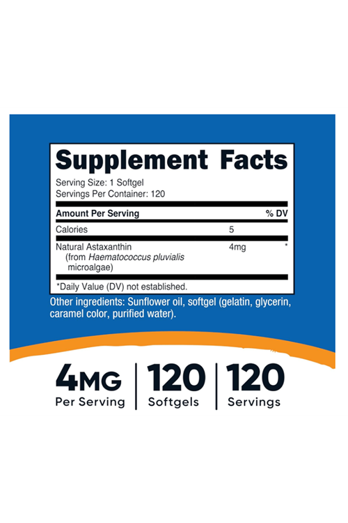 Nutricost  Astaxanthin 4mg, Gluten Free and Non-GMO, 120 Softgels.