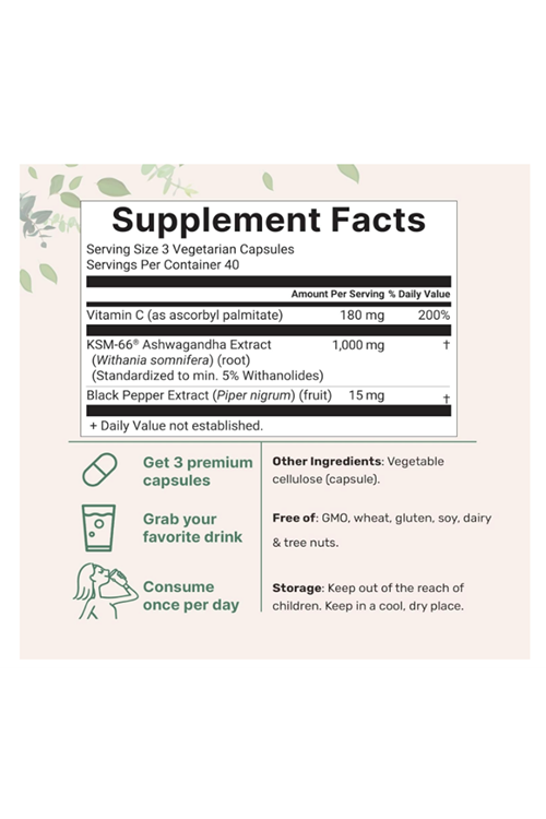 Micro Ingredients KSM-66  1,000mg  120 Veggie Capsul with Black Pepper Fat Soluble Vitamin C  Potent Root Extract.