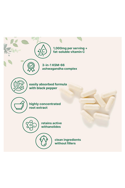 Micro Ingredients KSM-66  1,000mg  120 Veggie Capsul with Black Pepper Fat Soluble Vitamin C  Potent Root Extract.