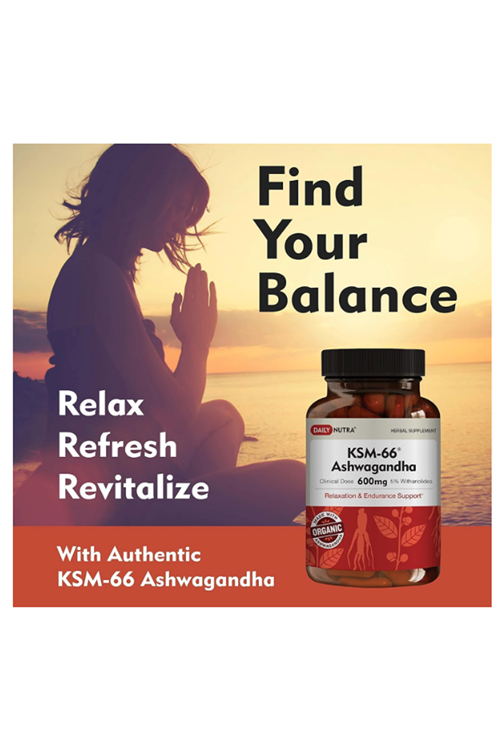 DailyNutra KSM-66 + Black Pepper Bioperine  600mg Organic Root Extract  60 capsul.Made ın Usa.