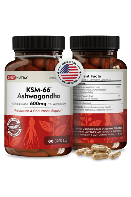 DailyNutra KSM-66 + Black Pepper Bioperine  600mg Organic Root Extract  60 capsul.Made ın Usa.